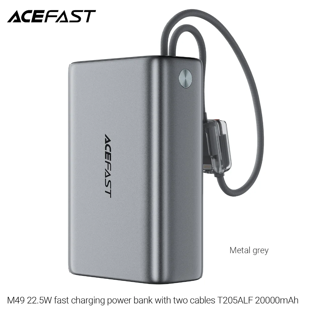ACEFAST M48 / M49 พาวเวอร์แบงค์ 10000mAh / 20000mAh Power Bank ชาร์จเร็ว 22.5W พร้อมสาย USB-C + Lightning