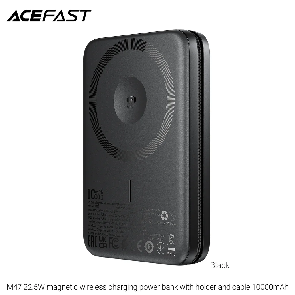 ACEFAST M47 พาวเวอร์แบงค์แม่เหล็ก 10000mAh ชาร์จเร็ว 22.5W มีสายในตัว ชาร์จไร้สาย 15W พร้อมขาตั้ง