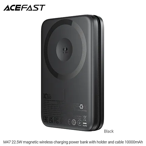 ACEFAST M47 พาวเวอร์แบงค์แม่เหล็ก 10000mAh ชาร์จเร็ว 22.5W มีสายในตัว ชาร์จไร้สาย 15W พร้อมขาตั้ง