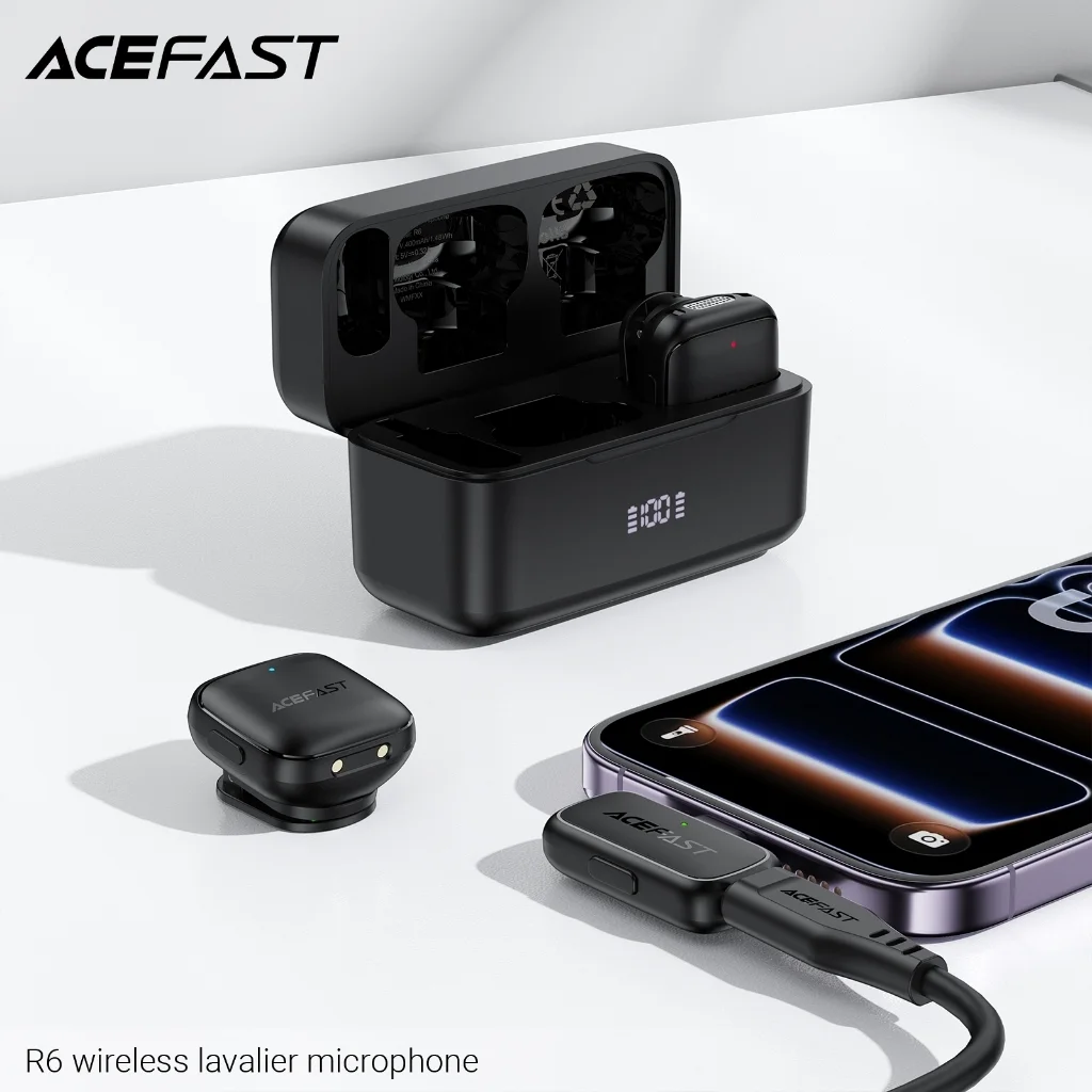 ACEFAST R6 ไมค์ไร้สาย Lavalier Microphone ไมค์คู่ AI Noise Reduction หน่วงต่ำ 0.025s แบต 27ชม.