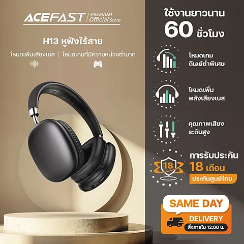 Acefast H13 หูฟังครอบหู Bluetooth 6.0 Wireless Headset เบสแน่น ไมค์ชัด ใส่เมมได้ แบตอึด 60 ชม. รองรับ Gaming / Music