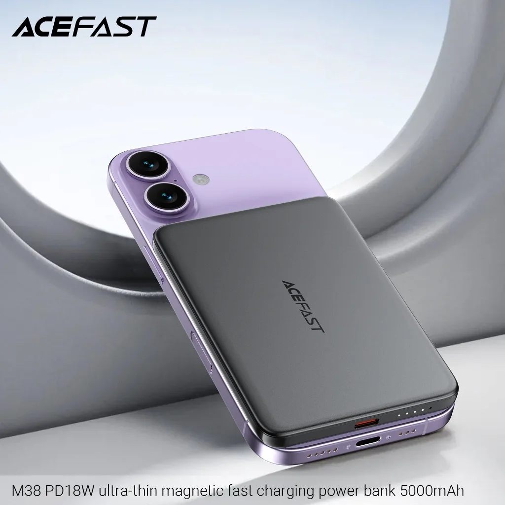 ACEFAST M38-5000-BL พาวเวอร์แบงค์แม่เหล็ก 5000mAh บางพิเศษ ชาร์จไร้สาย 15W ชาร์จเร็ว PD 18W