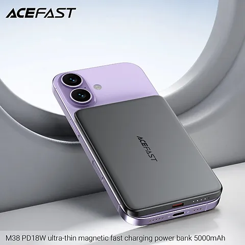 ACEFAST M38-5000-BL พาวเวอร์แบงค์แม่เหล็ก 5000mAh บางพิเศษ ชาร์จไร้สาย 15W ชาร์จเร็ว PD 18W