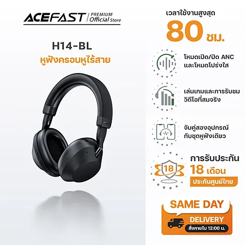 Acefast H14 หูฟังครอบหูไร้สาย ANC Hybrid Bluetooth 6.0 เสียง HiFi 360° Spatial Audio ตัดเสียงรบกวน AI ใช้งานหลายอุปกรณ์