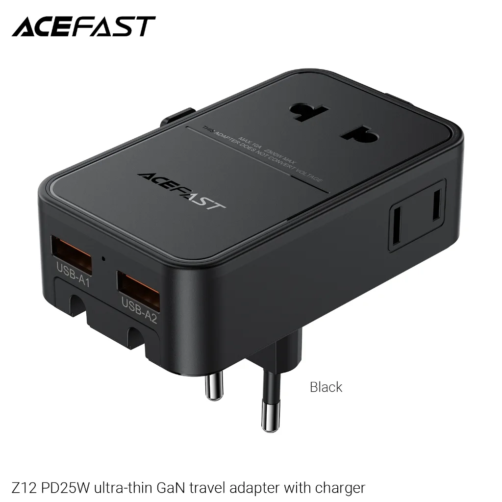 ACEFAST Z12-BL Travel Adapter GaN PD25W ปลั๊กแปลงเดินทาง Universal 2500W USB-C / USB-A