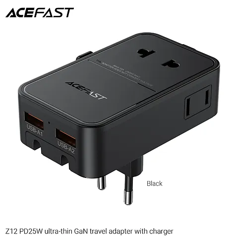ACEFAST Z12-BL Travel Adapter GaN PD25W ปลั๊กแปลงเดินทาง Universal 2500W USB-C / USB-A
